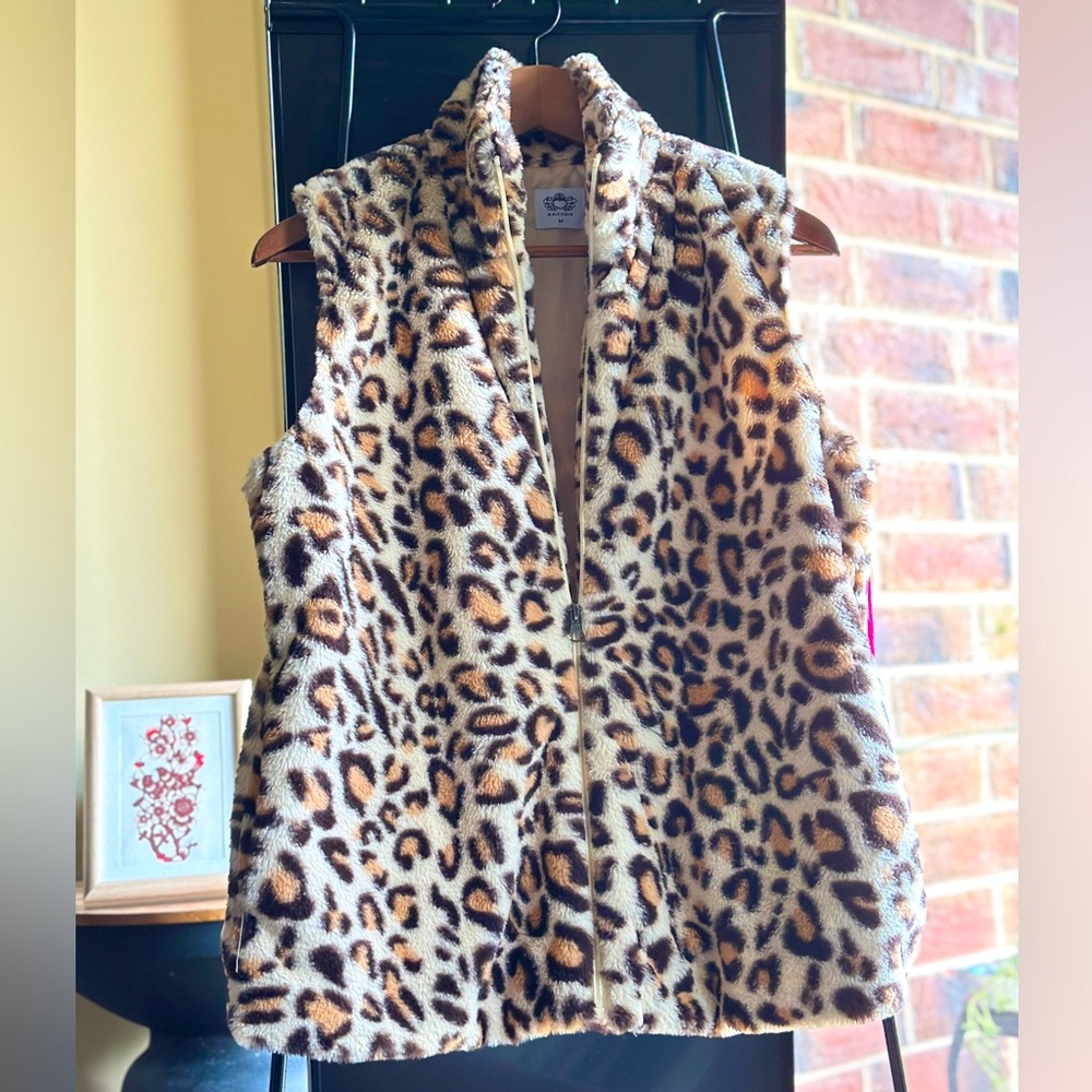 Katydid Leopard Print Faux Fur Vest